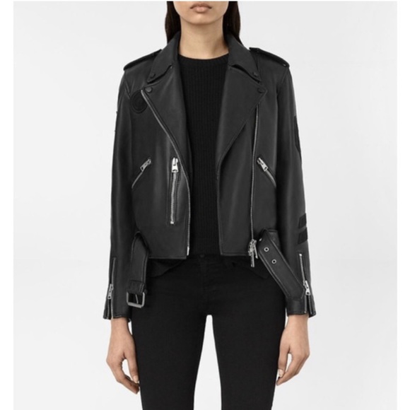 All Saints Badge Balfern Leather Jacket Motorcycle Moto Biker RARE LE sz 0